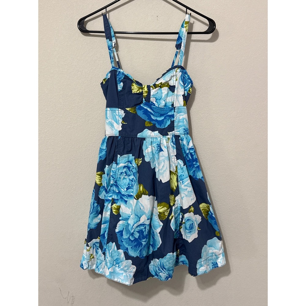 Vintage Y2K Abercrombie & Fitch Floral Mini Dress Womens Size S Blue Smocked